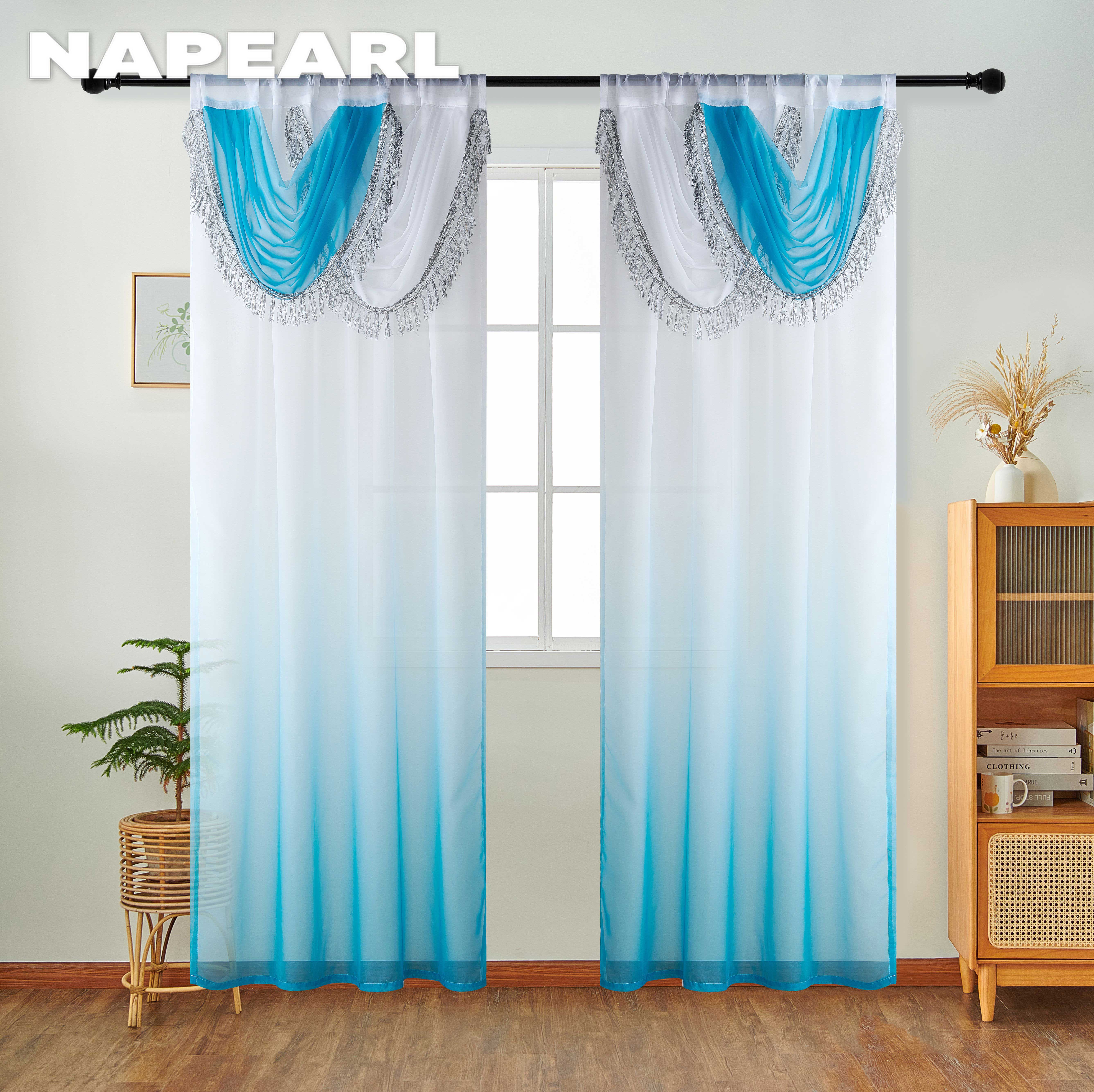 Home Textiles Luxury Curtains - NAPEARL Blue Curtain Head Wave Curtain