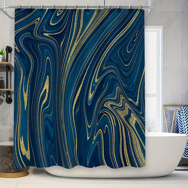 Home Textiles Luxury Curtains - Luxury Blue Gold Shower Curtain Bathroom