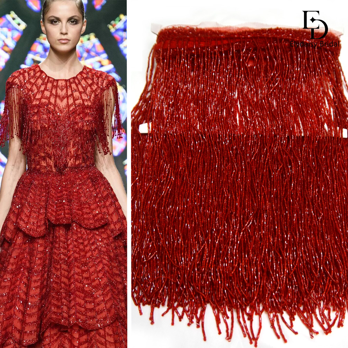 ELYDAISY Long 25cm Red Green L - Home Textiles Luxury Curtains ulasan dan harga