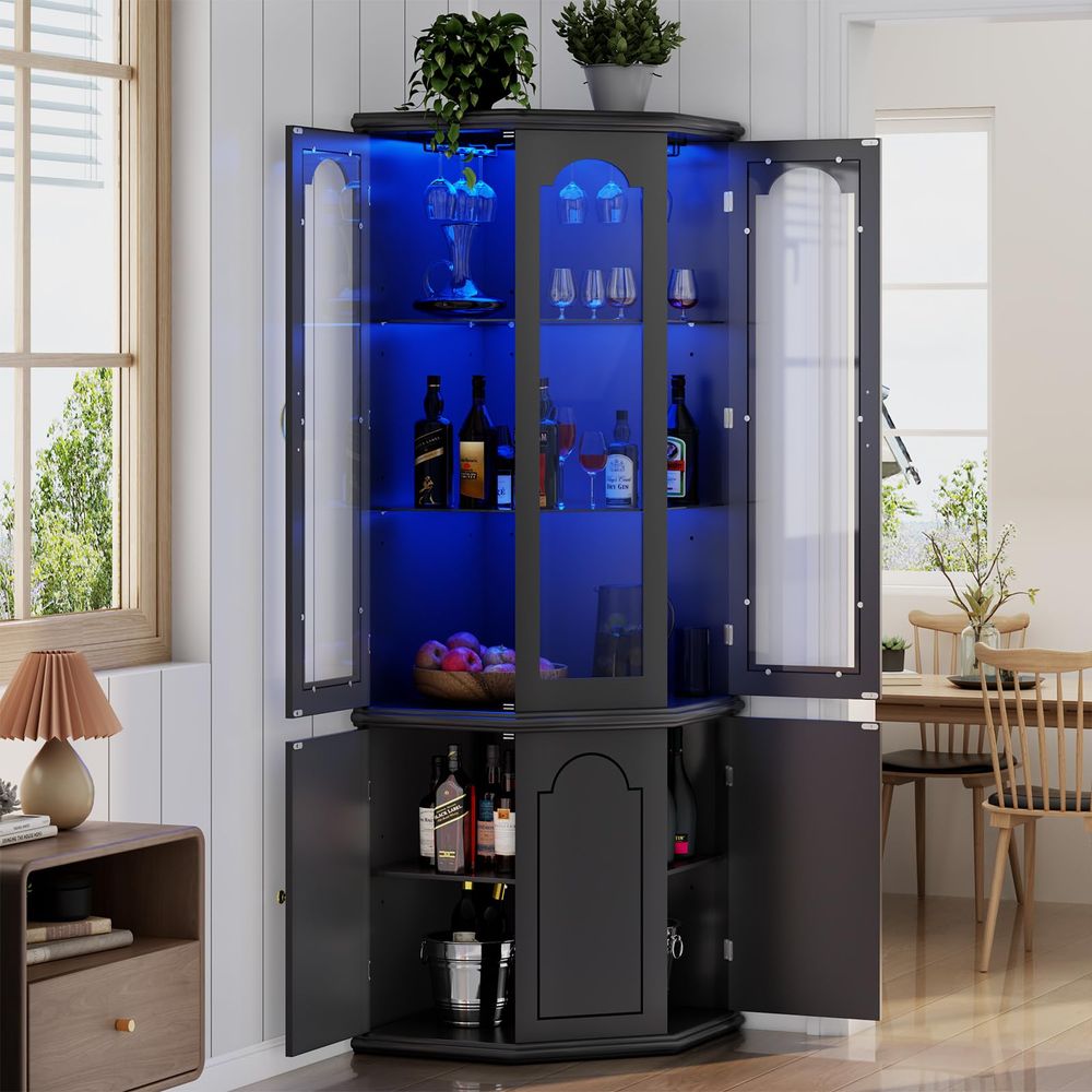 Corner Bar Cabinet w LED Light - Home & Hotel Textiles Private Limited ulasan dan harga