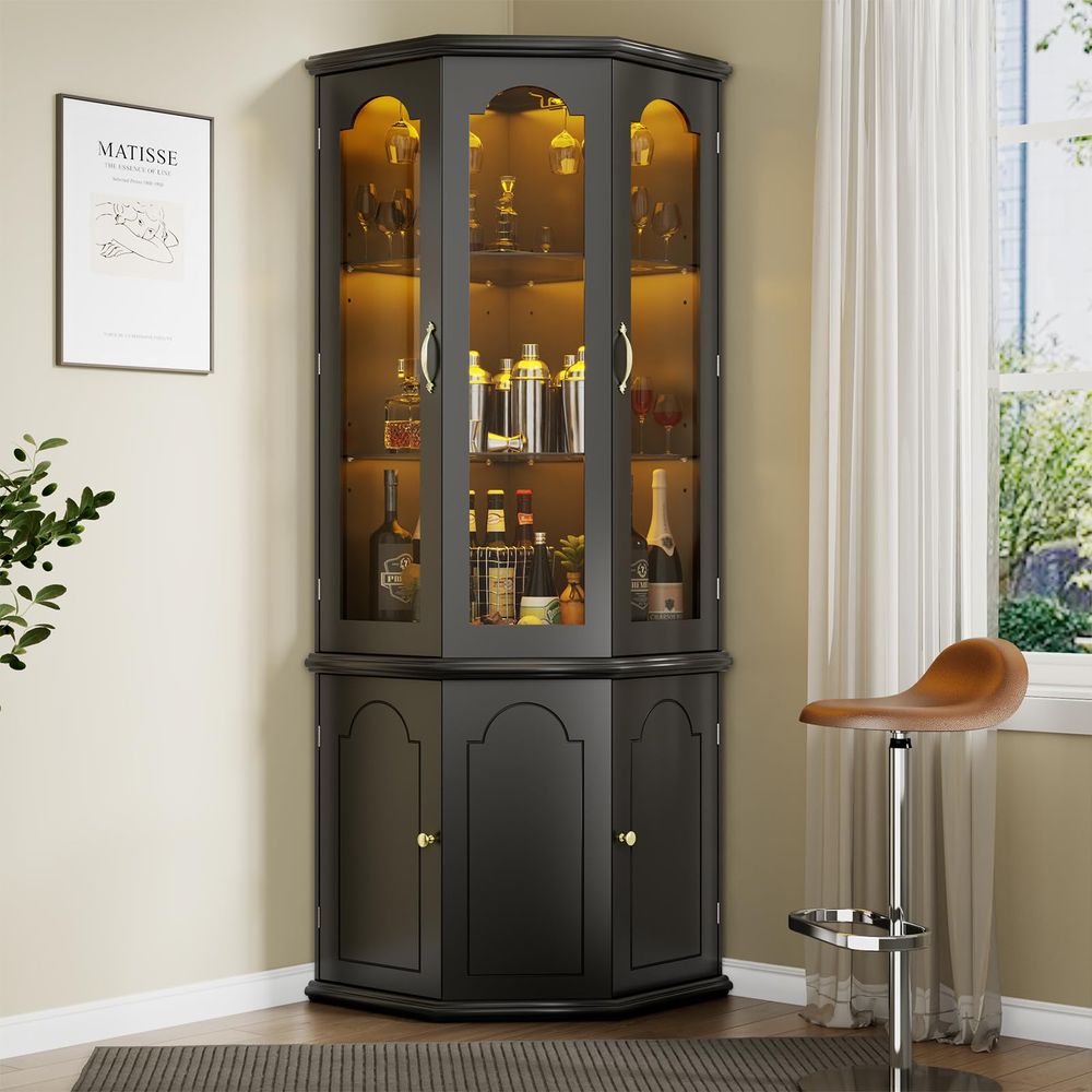 Corner Bar Cabinet w LED Light - Home & Hotel Textiles Private Limited ulasan dan harga